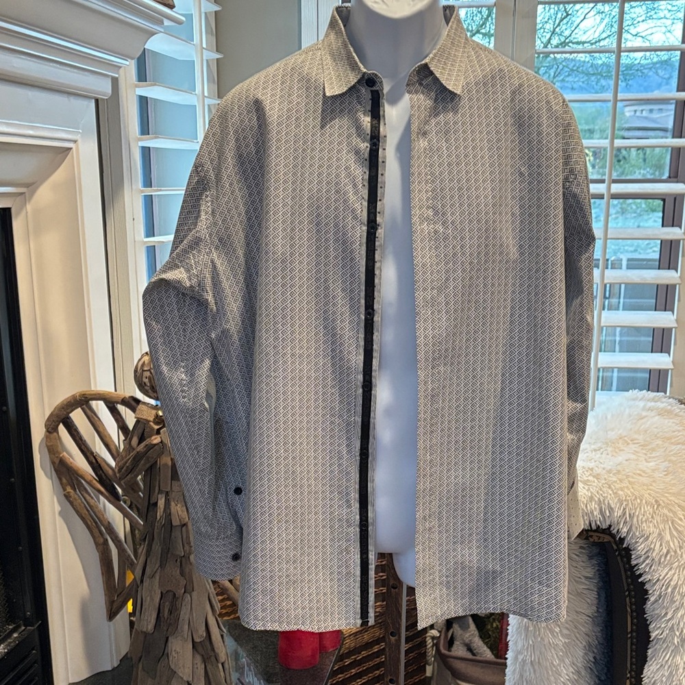 English Laundry Dark Navy Diamond and White Patterned Button Down Shirt